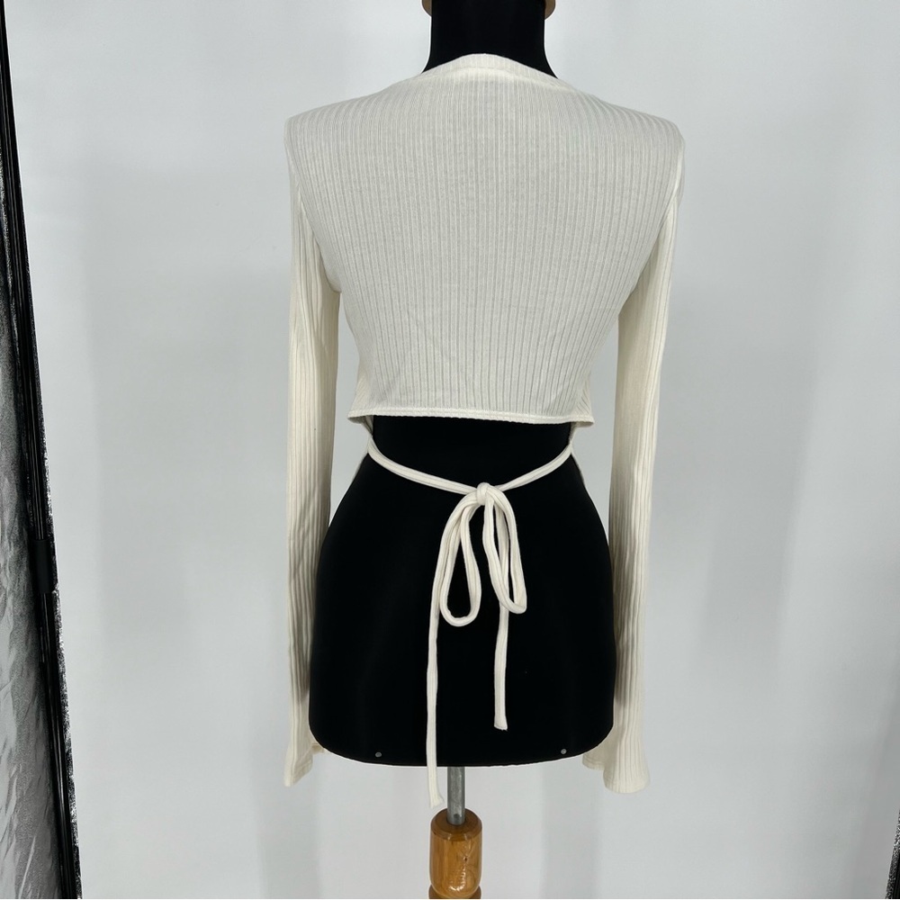 Reformation Cream Tie Back Open Back Ribbed Sweat… - image 5